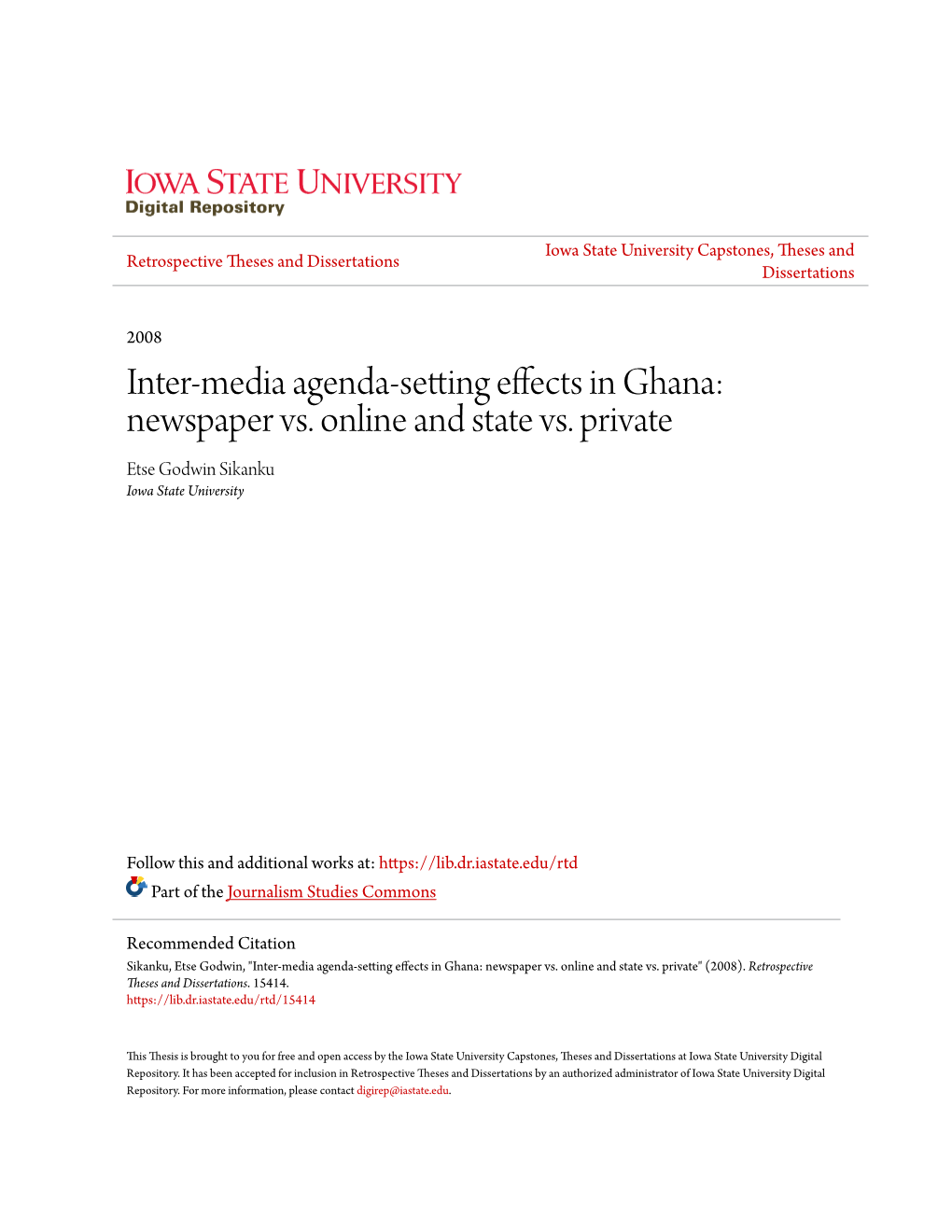 Inter-Media Agenda-Setting Effects in Ghana: Newspaper Vs. Online and State Vs