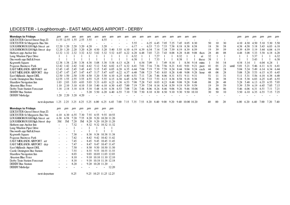 LEICESTER - Loughborough - EAST MIDLANDS AIRPORT - DERBY