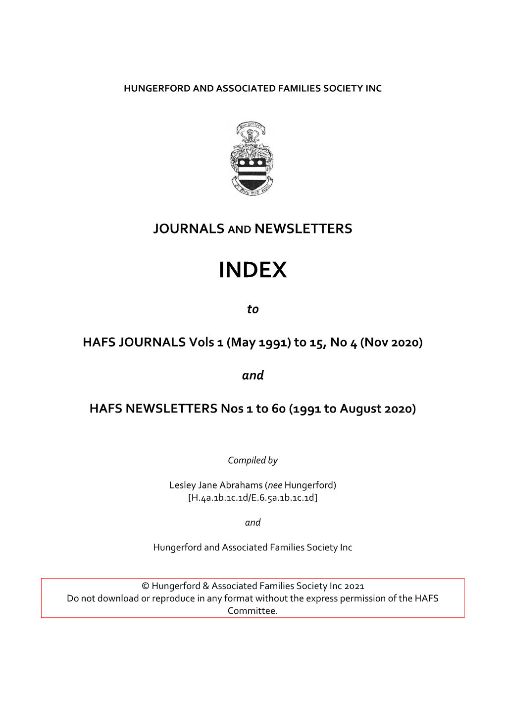 Draft HAFS Cumulative Index 1991