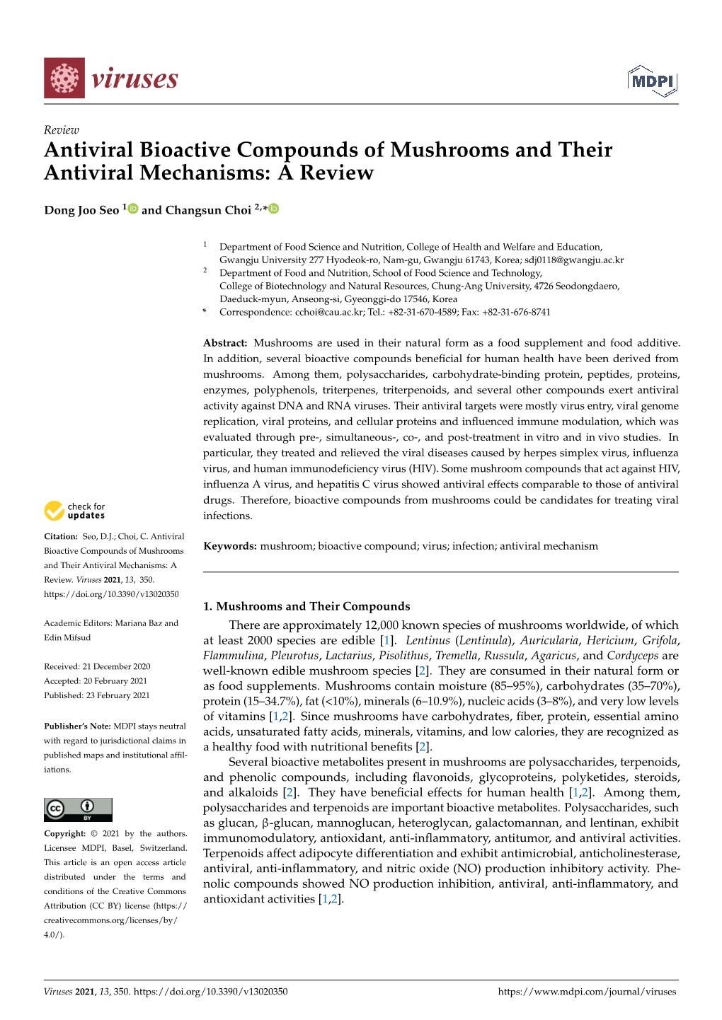 Antiviral Bioactive Compounds of Mushrooms and Their Antiviral Mechanisms: a Review