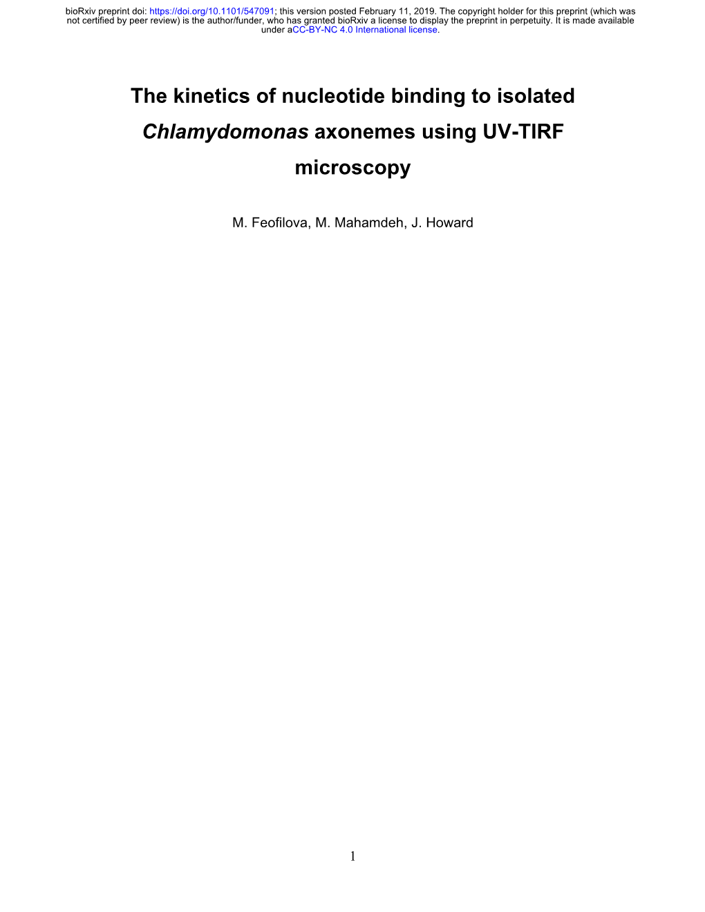 The Kinetics of Nucleotide Binding to Isolated Chlamydomonas Axonemes Using UV-TIRF Microscopy