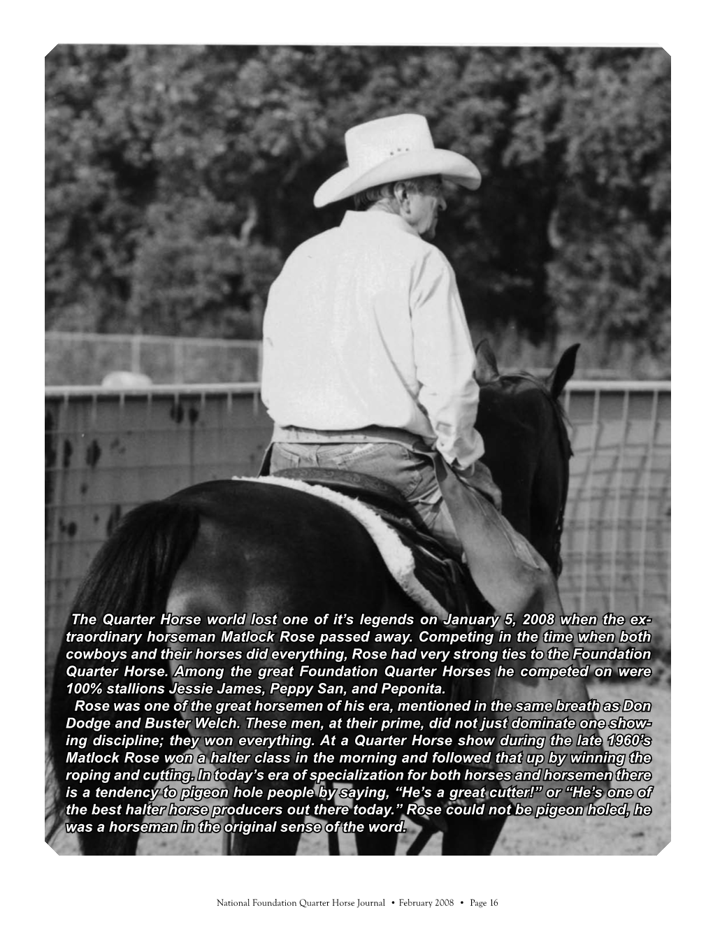 Traordinary Horseman Matlock Rose Passed Away