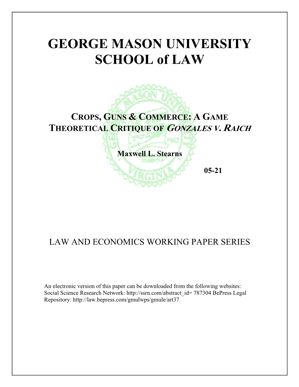 GEORGE MASON UNIVERSITY SCHOOL of LAW