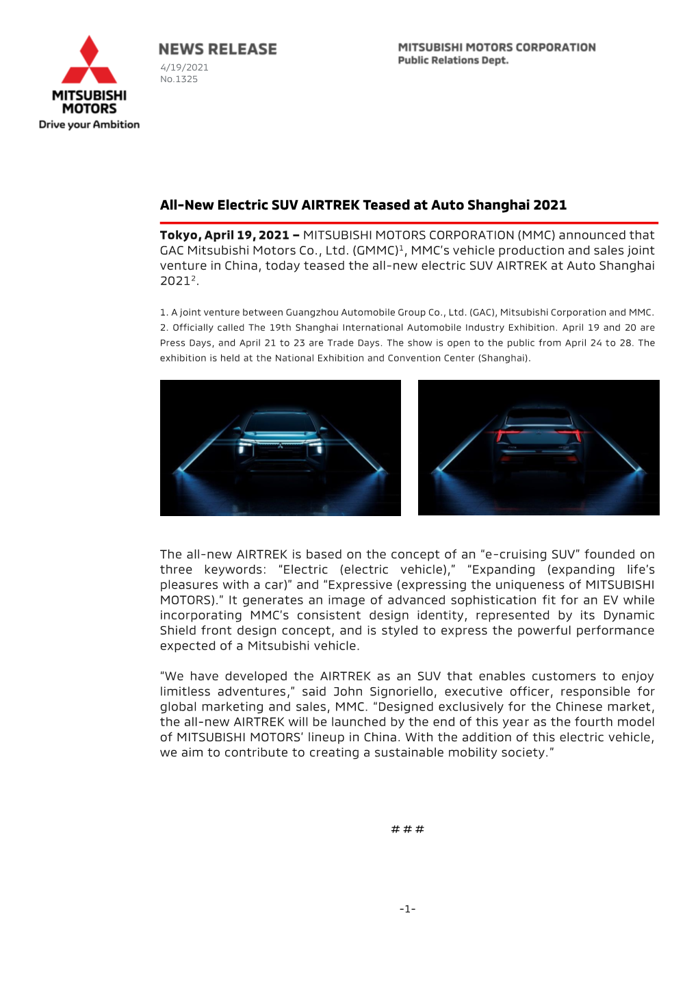 All-New Electric SUV AIRTREK Teased at Auto Shanghai 2021