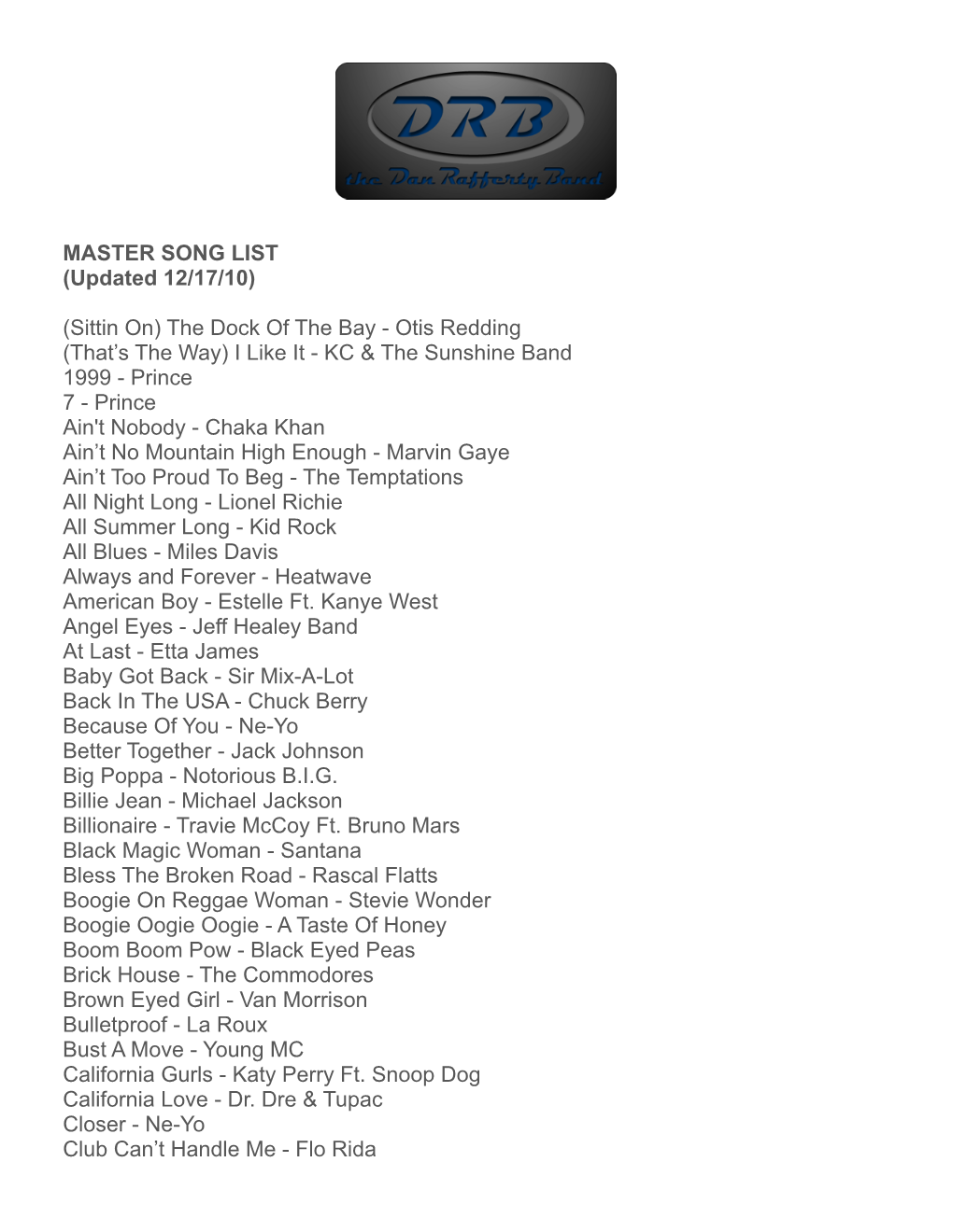 DRB Master Song List