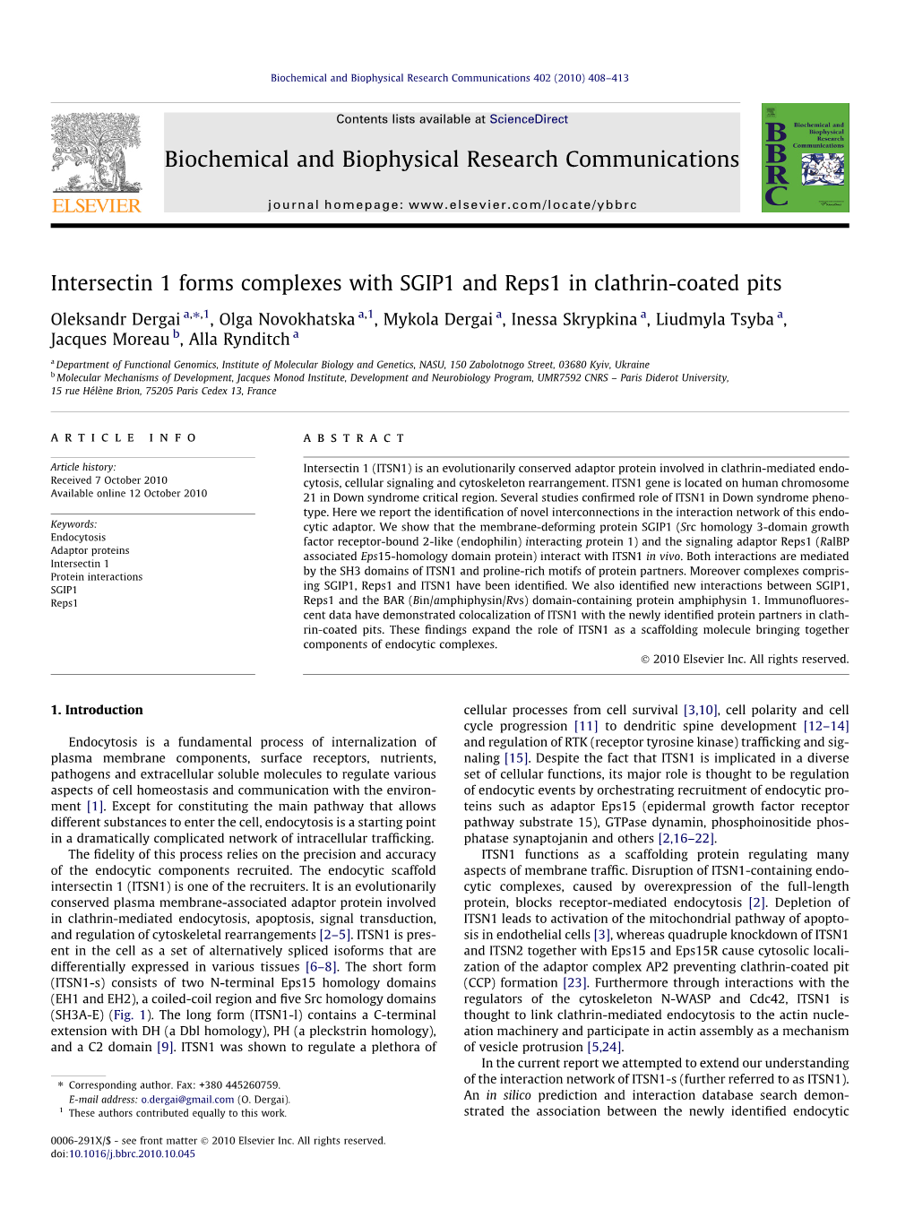 Intersectin 1 Forms Complexes with SGIP1 and Reps1 in Clathrin-Coated