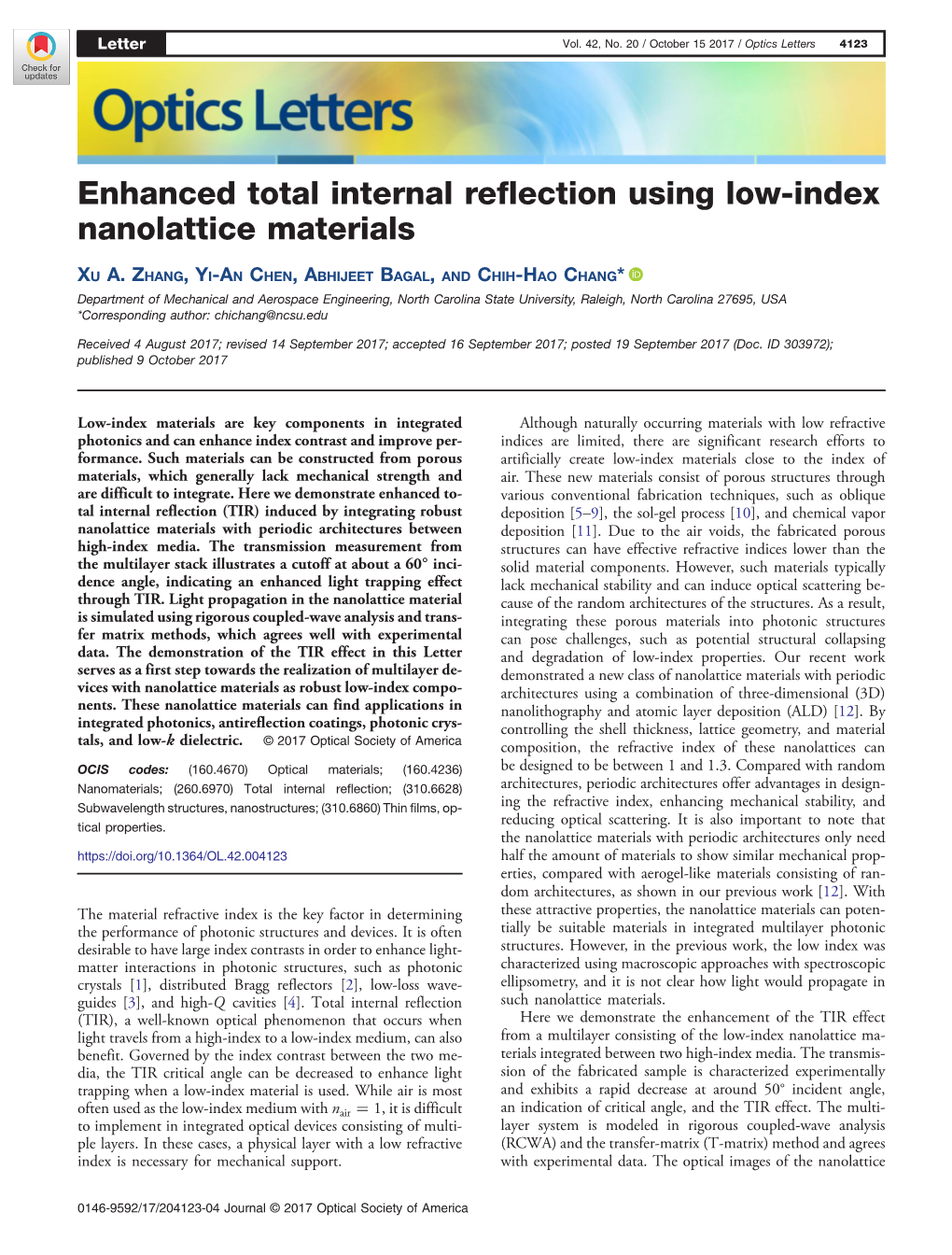 Enhanced Total Internal Reflection Using Low-Index Nanolattice Materials