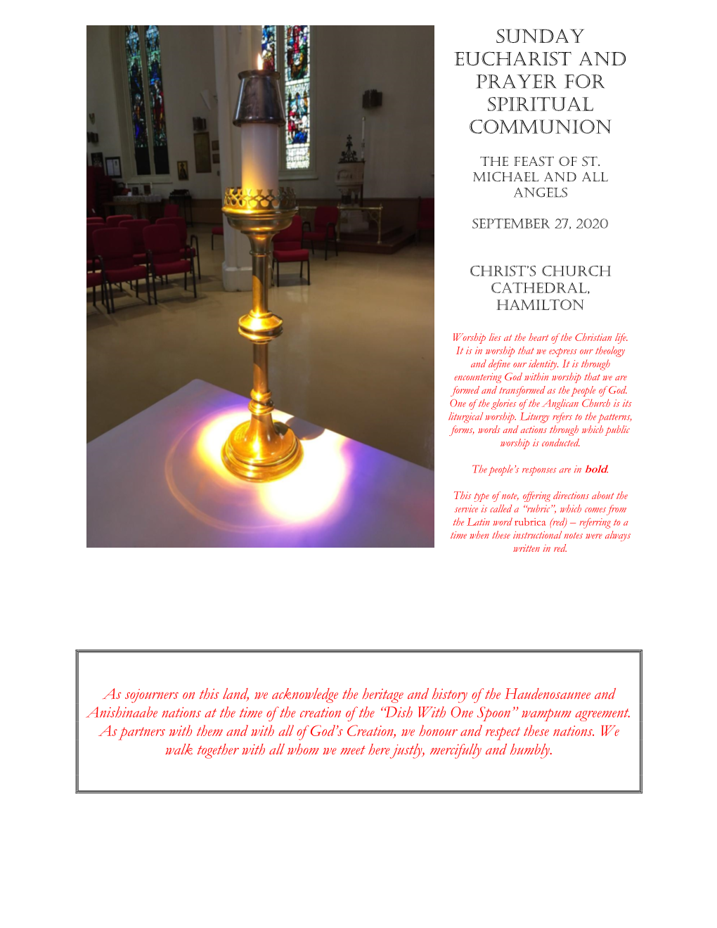 SUNDAY EUCHARIST and Prayer for SPIRITUAL COMMUNION