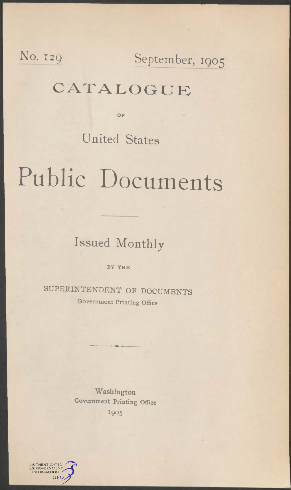 Catalogue of United States Public Documents, September 1905