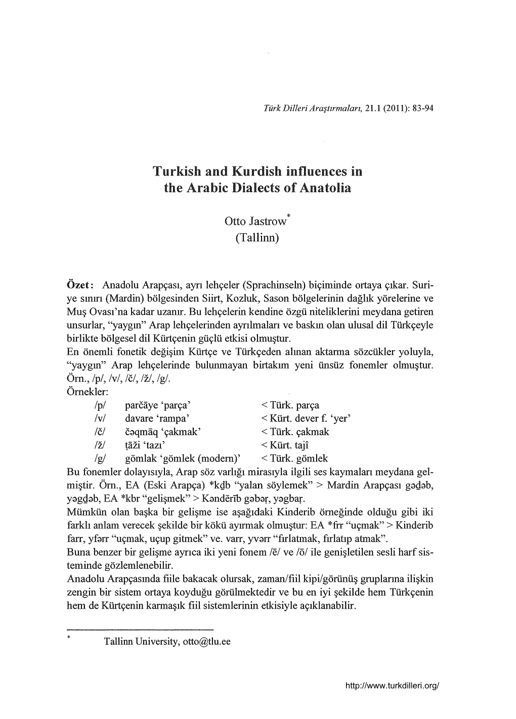 Turkish and Kurdish Influences the Arabic Dialects of Anatolia