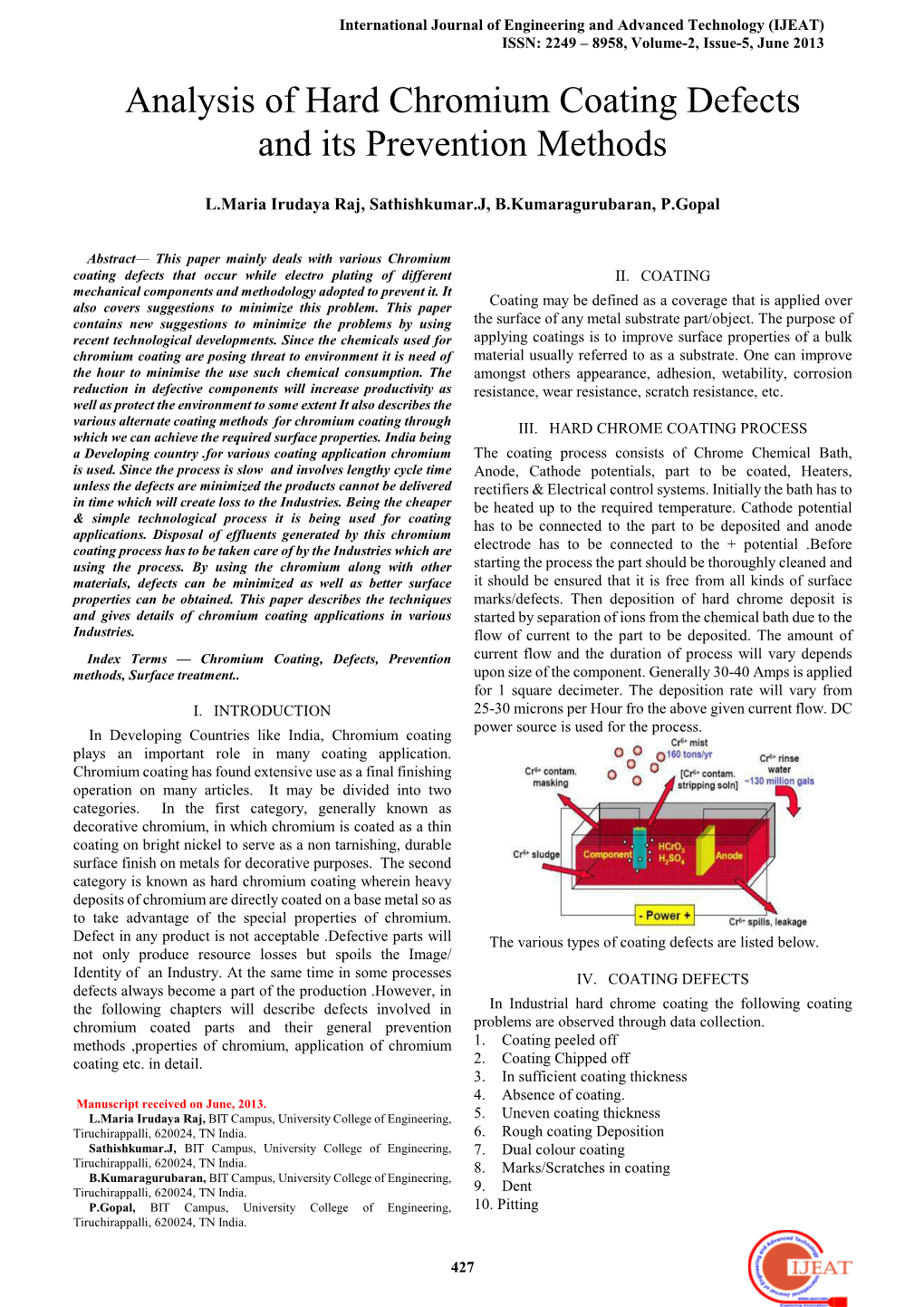 Analysis of Hard Chromium Coating Defects and Its Prevention Methods