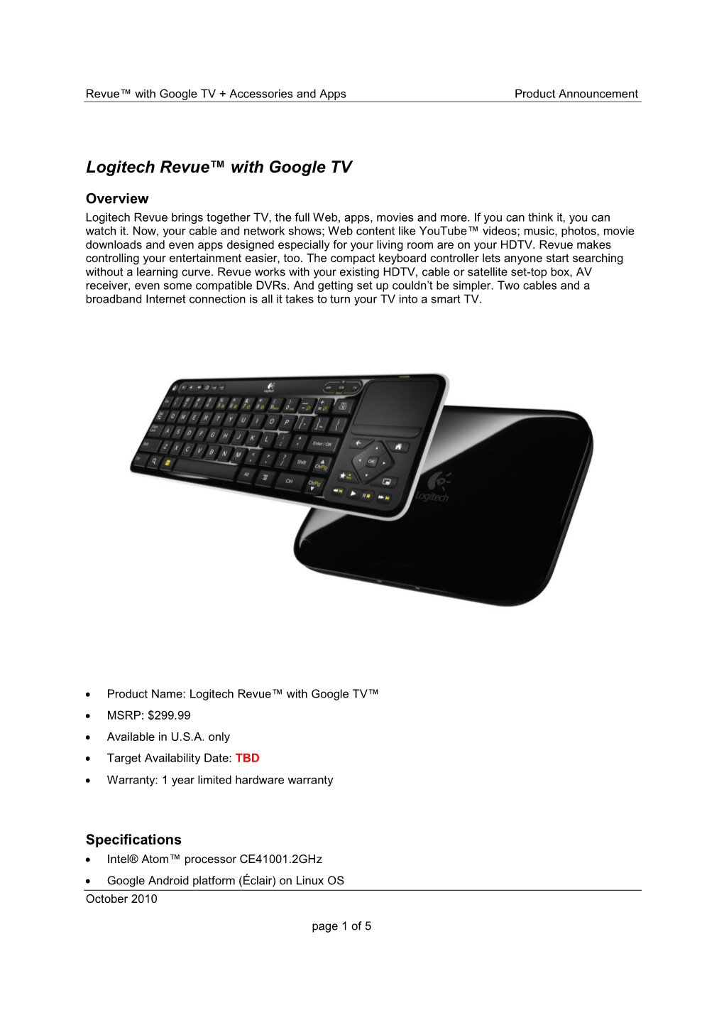 Logitech Revue™ with Google TV