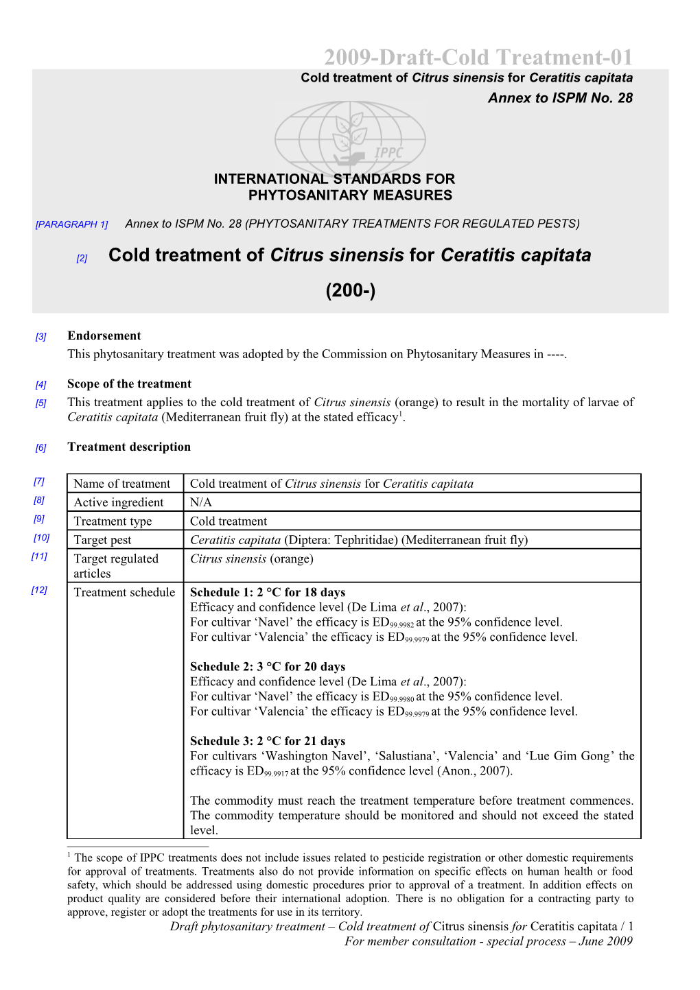 Cold Treatment of Citrus Sinensis for Ceratitis Capitata