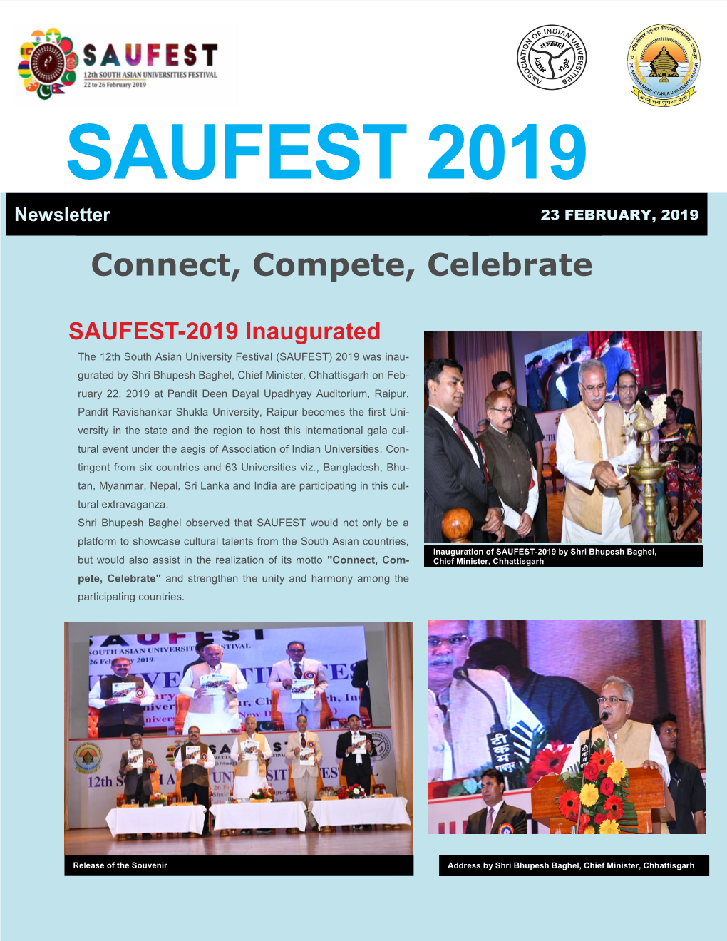 SAUFEST 2019 Newsletter 23 FEBRUARY, 2019 Connect, Compete, Celebrate