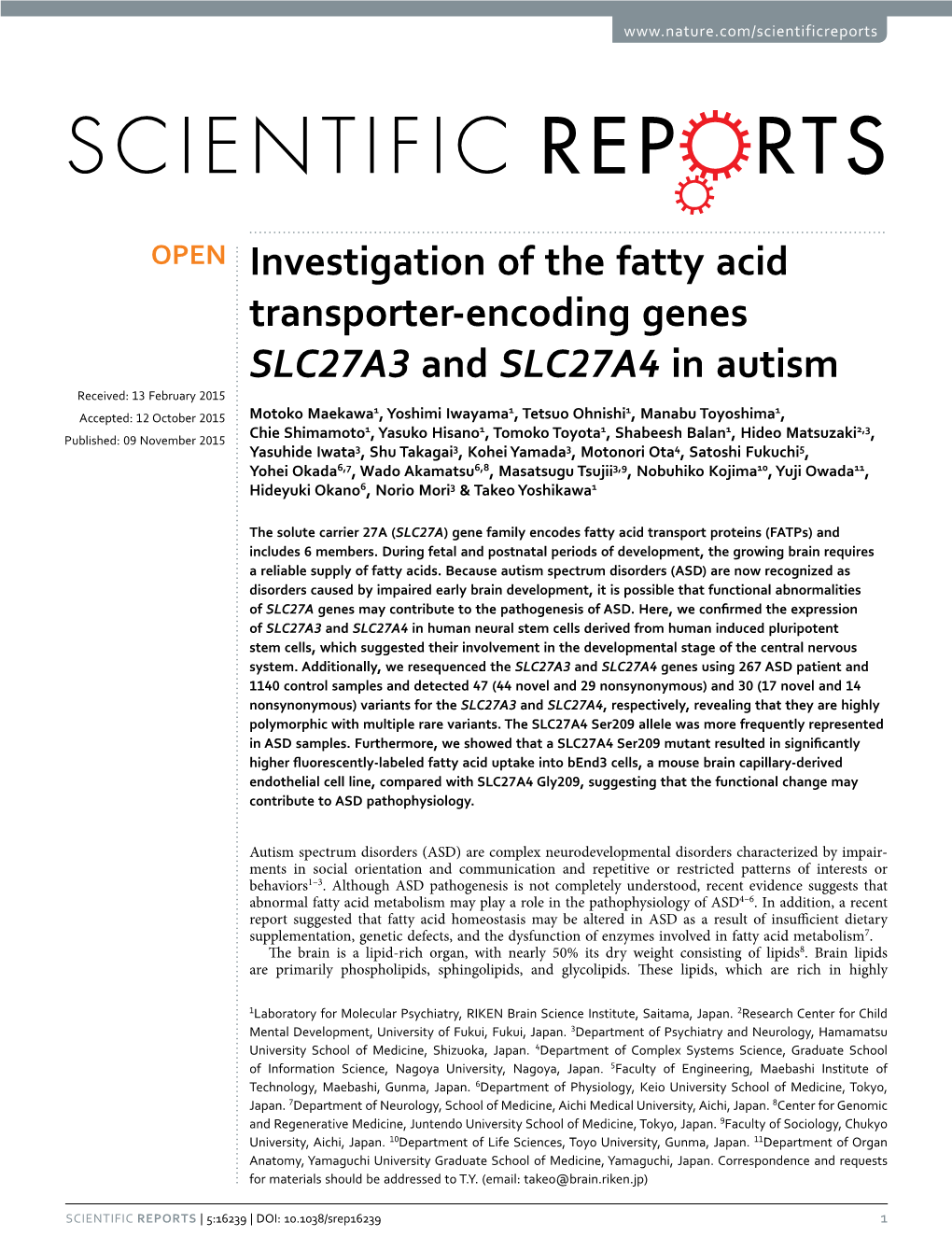 Investigation of the Fatty Acid Transporter-Encoding Genes