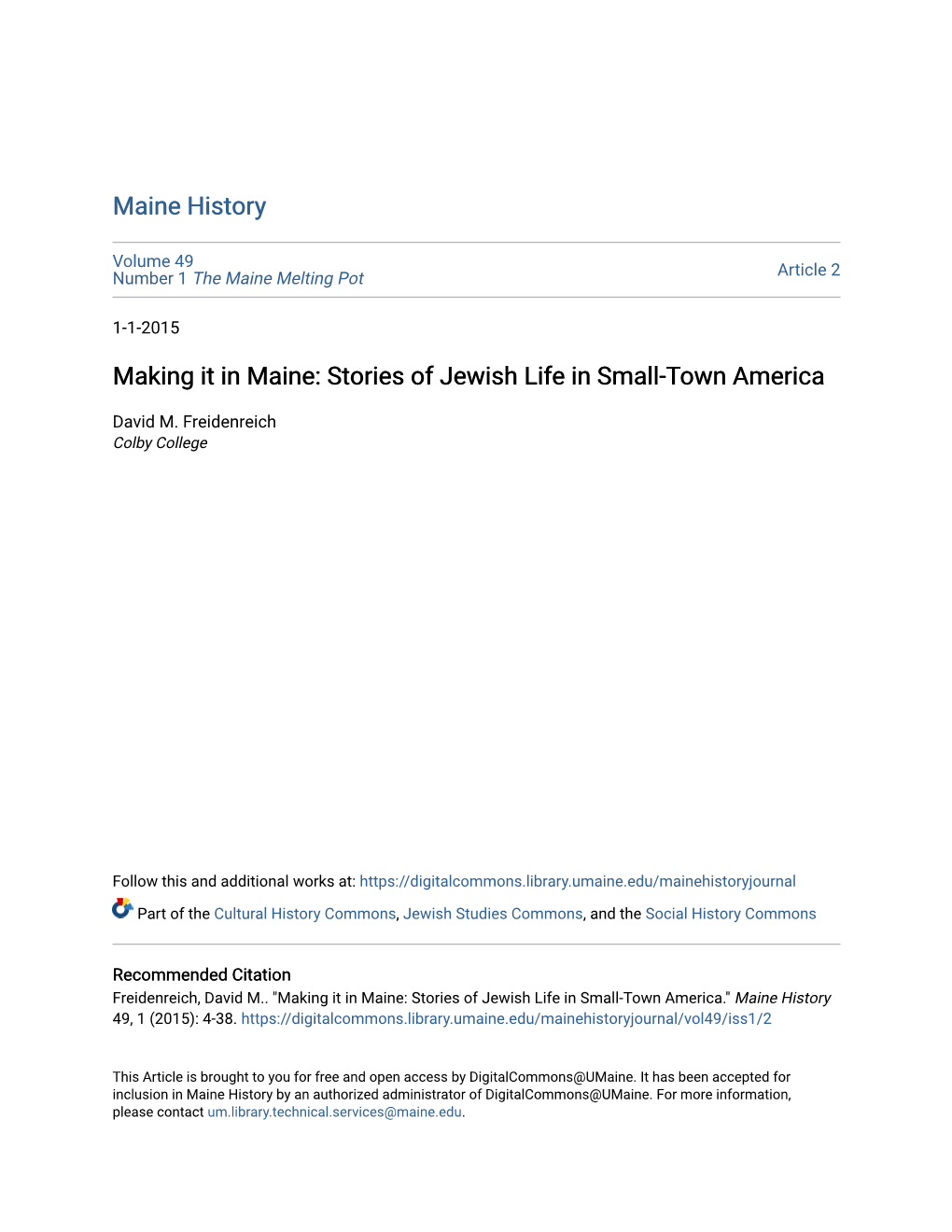 Making It in Maine: Stories of Jewish Life in Small-Town America