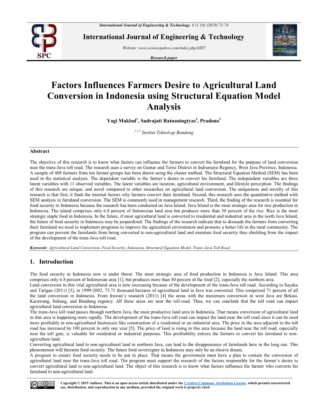 Factors Influences Farmers Desire to Agricultural Land Conversion in Indonesia Using Structural Equation Model Analysis