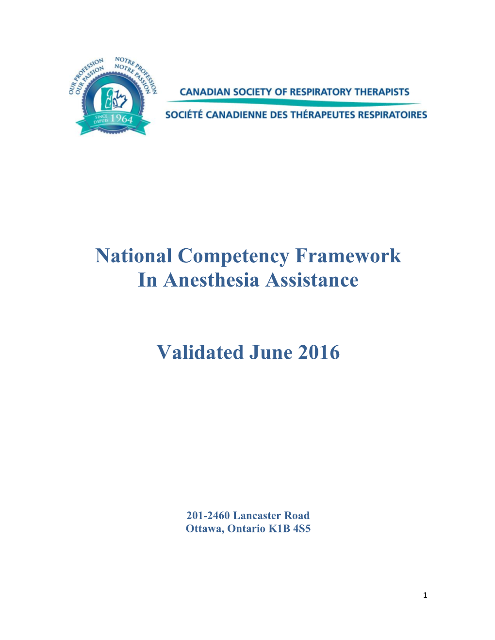 National Competency Framework for Anesthesia Assistance