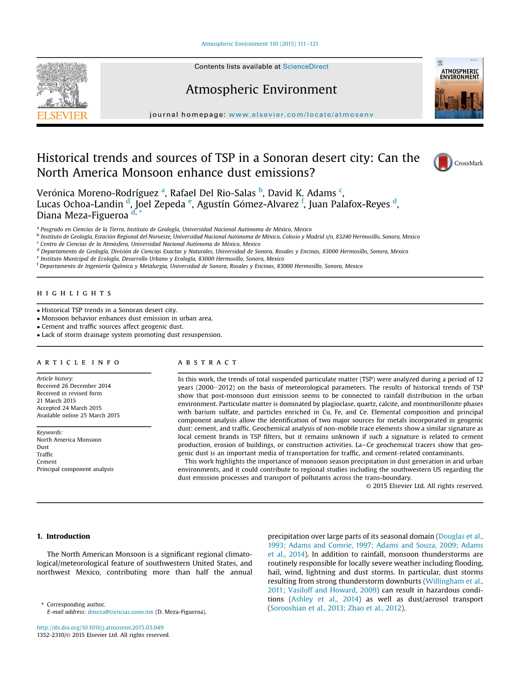 Historical Trends and Sources of TSP in a Sonoran Desert City: Can the North America Monsoon Enhance Dust Emissions?