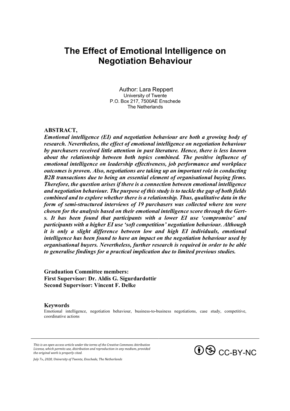 The Effect of Emotional Intelligence on Negotiation Behaviour