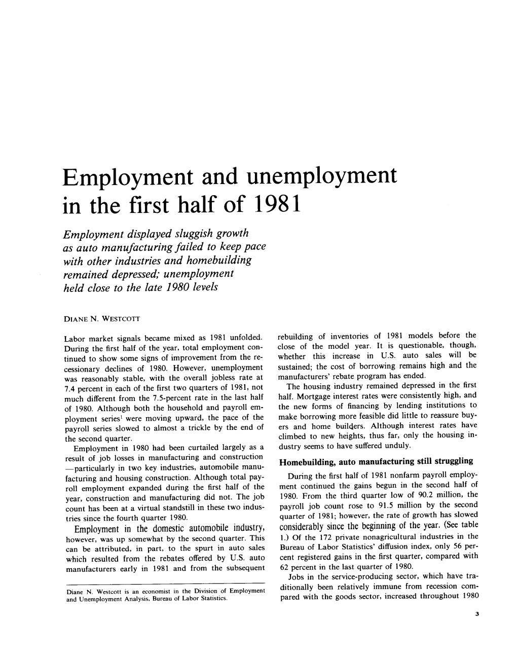 Employment and Unemployment in the First Half of 1981