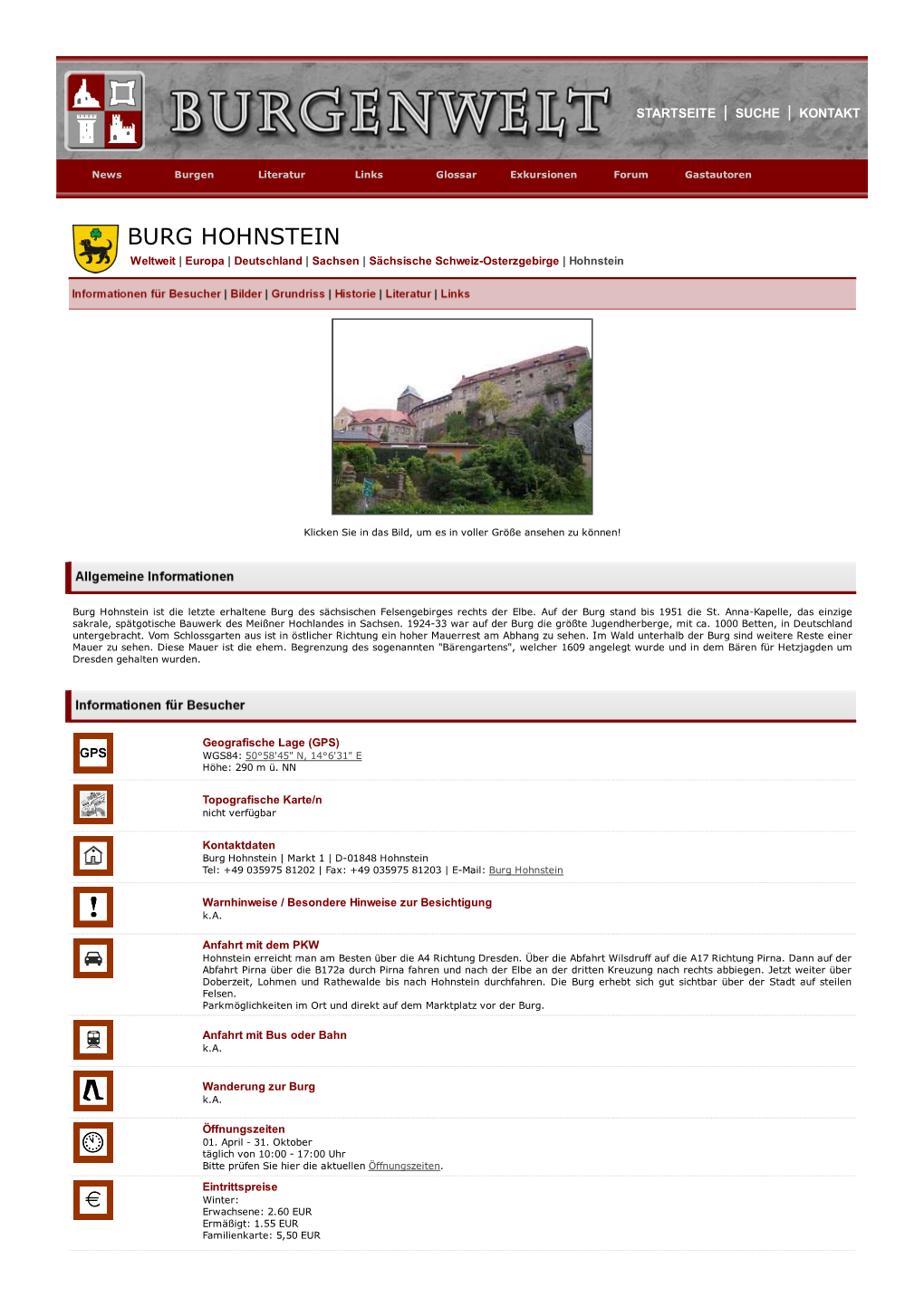 BURG HOHNSTEIN Weltweit | Europa | Deutschland | Sachsen | Sächsische Schweiz-Osterzgebirge | Hohnstein