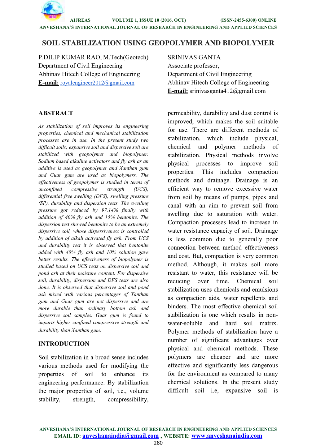 Soil Stabilization Using Geopolymer and Biopolymer