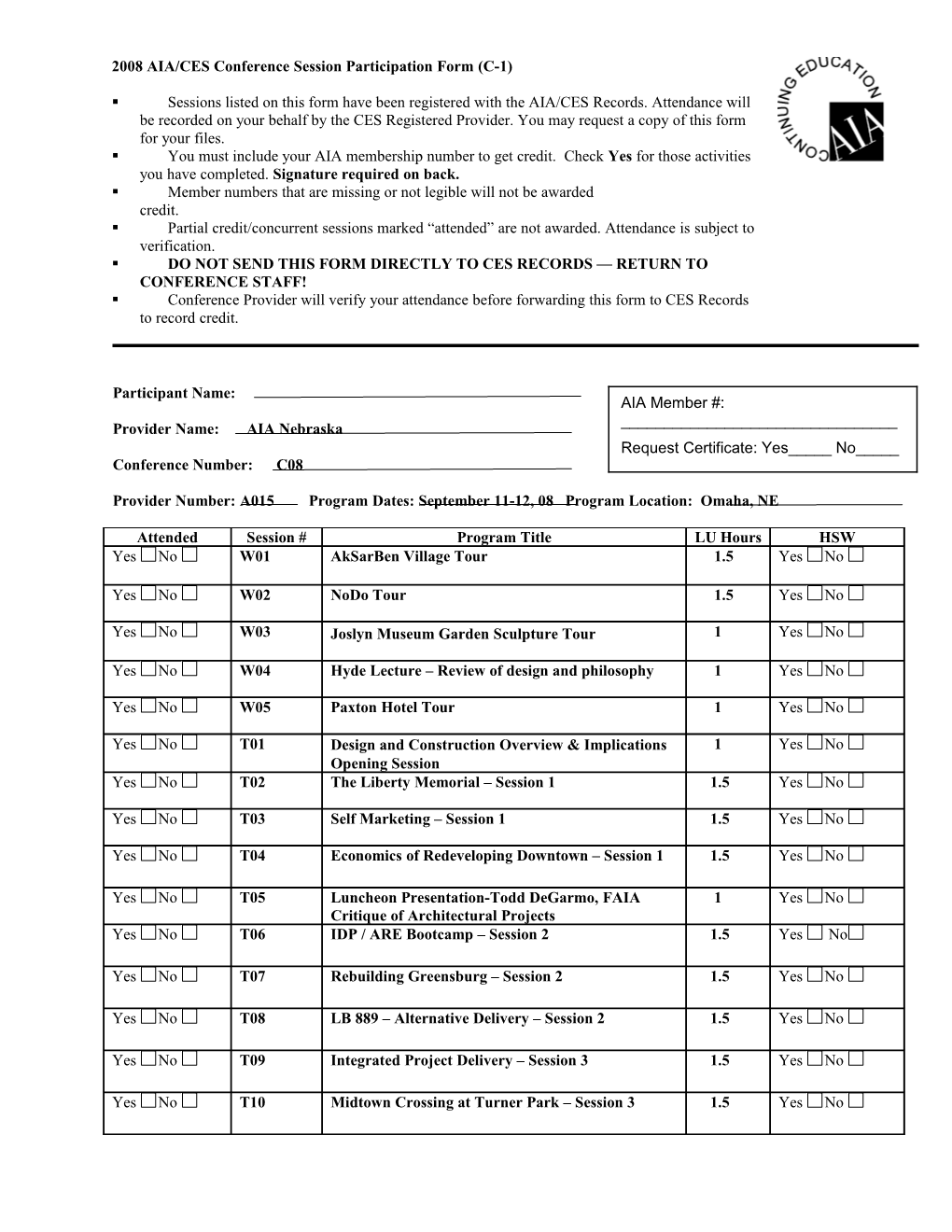 Conference Participation Form C-1