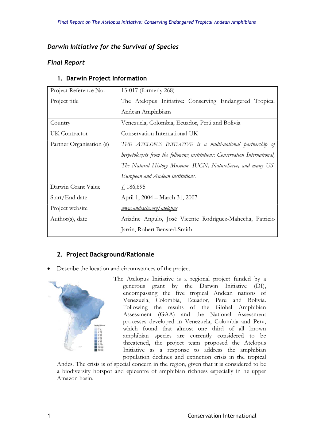 Darwin Initiative for the Survival of Species Final Report 1. Darwin