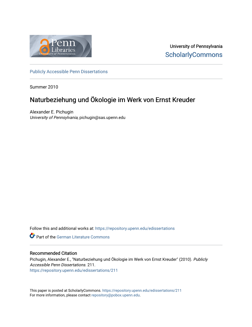 Naturbeziehung Und Ãœkologie Im Werk Von Ernst Kreuder