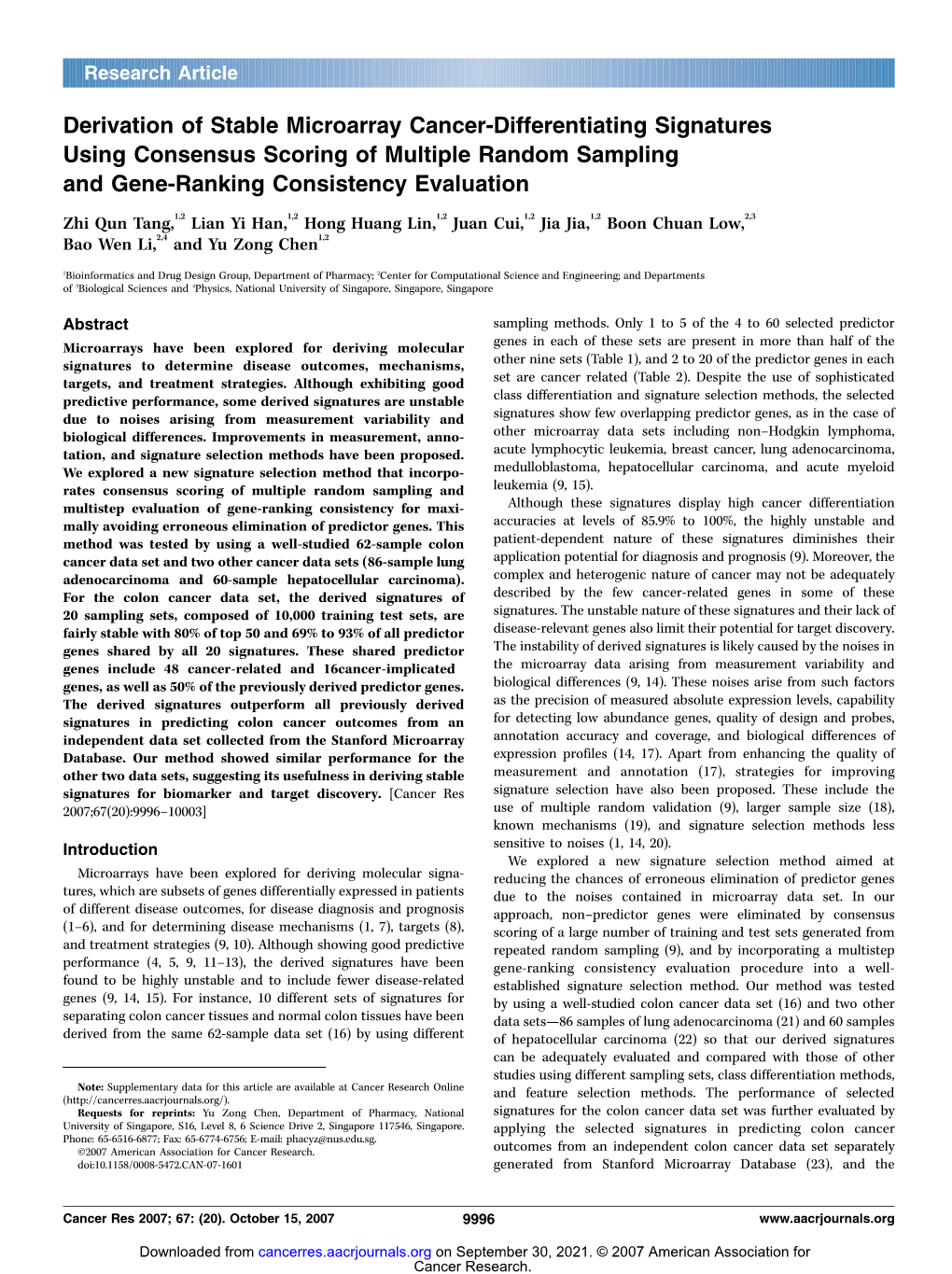 Derivation of Stable Microarray Cancer-Differentiating Signatures Using Consensus Scoring of Multiple Random Sampling and Gene-Ranking Consistency Evaluation