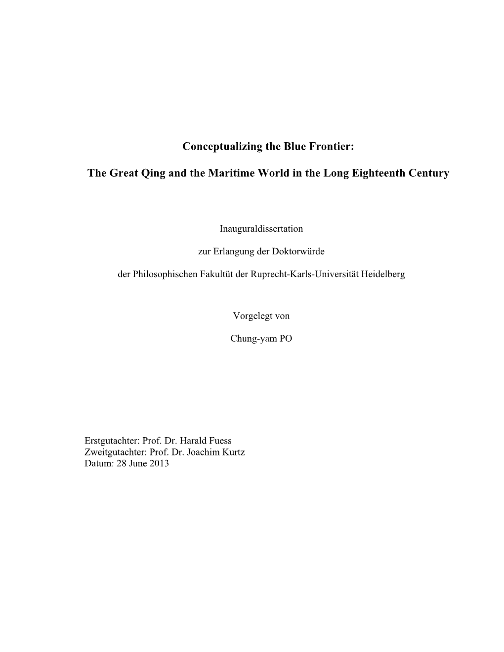 Conceptualizing the Blue Frontier: the Great Qing and the Maritime World