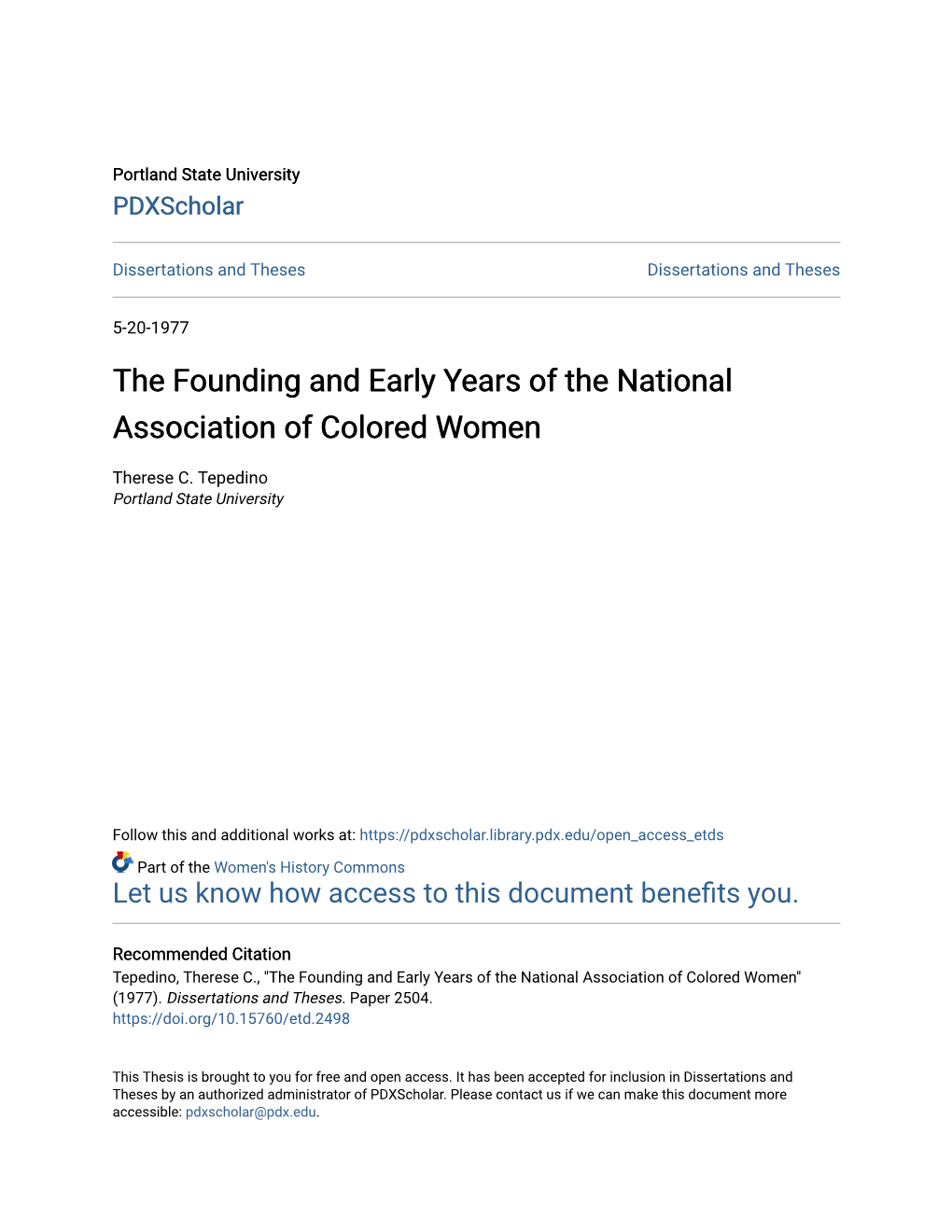 The Founding and Early Years of the National Association of Colored Women