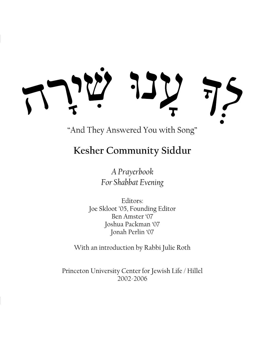 A Prayerbook for Shabbat Evening