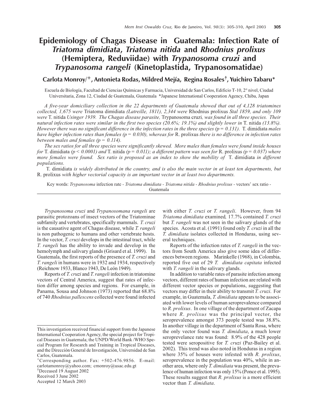 Epidemiology of Chagas Disease in Guatemala