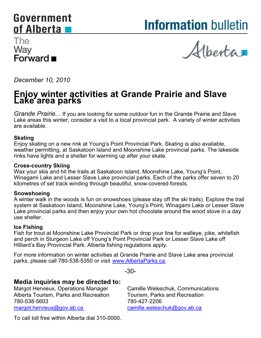 Enjoy Winter Activities at Grande Prairie and Slave Lake Area Parks