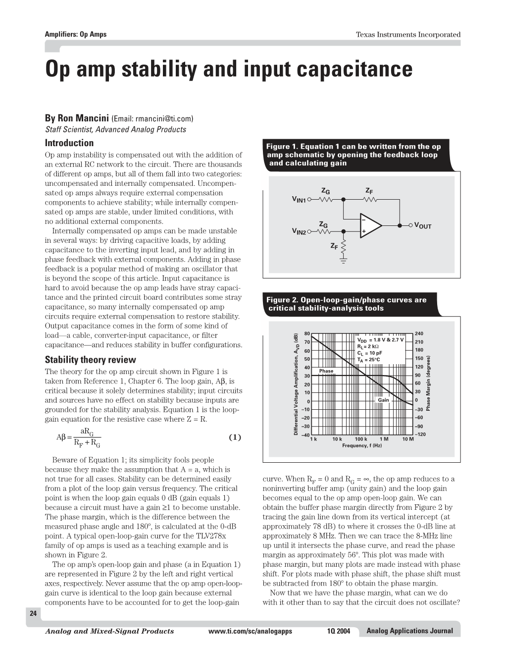 Op Amp Stability and Input Capacitance