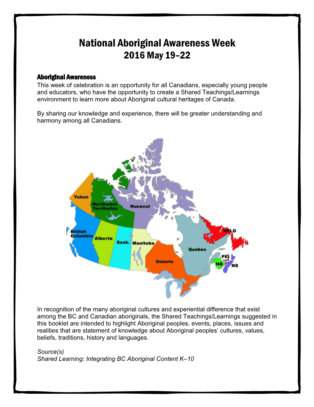 National Aboriginal Awareness Week Booklet