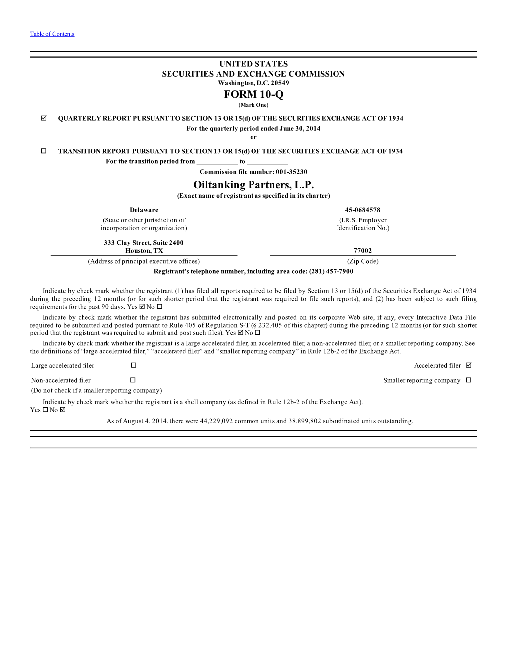 FORM 10-Q Oiltanking Partners, LP