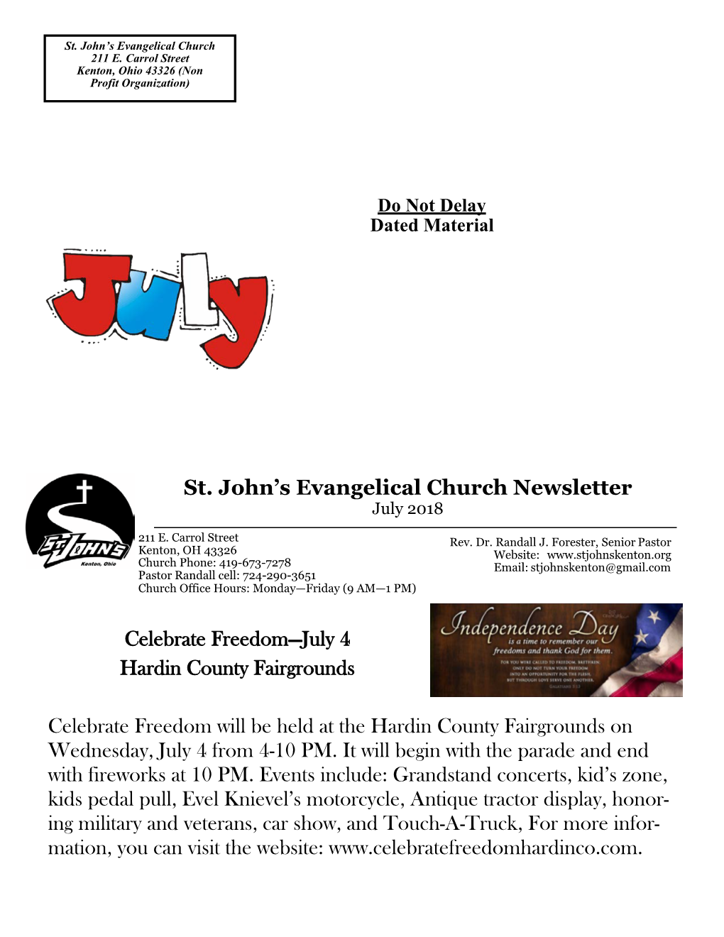 St. John's Evangelical Church Newsletter Celebrate Freedom