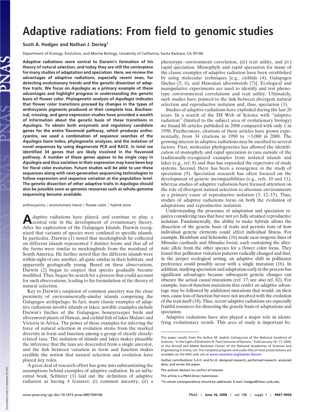 Adaptive Radiations: from Field to Genomic Studies