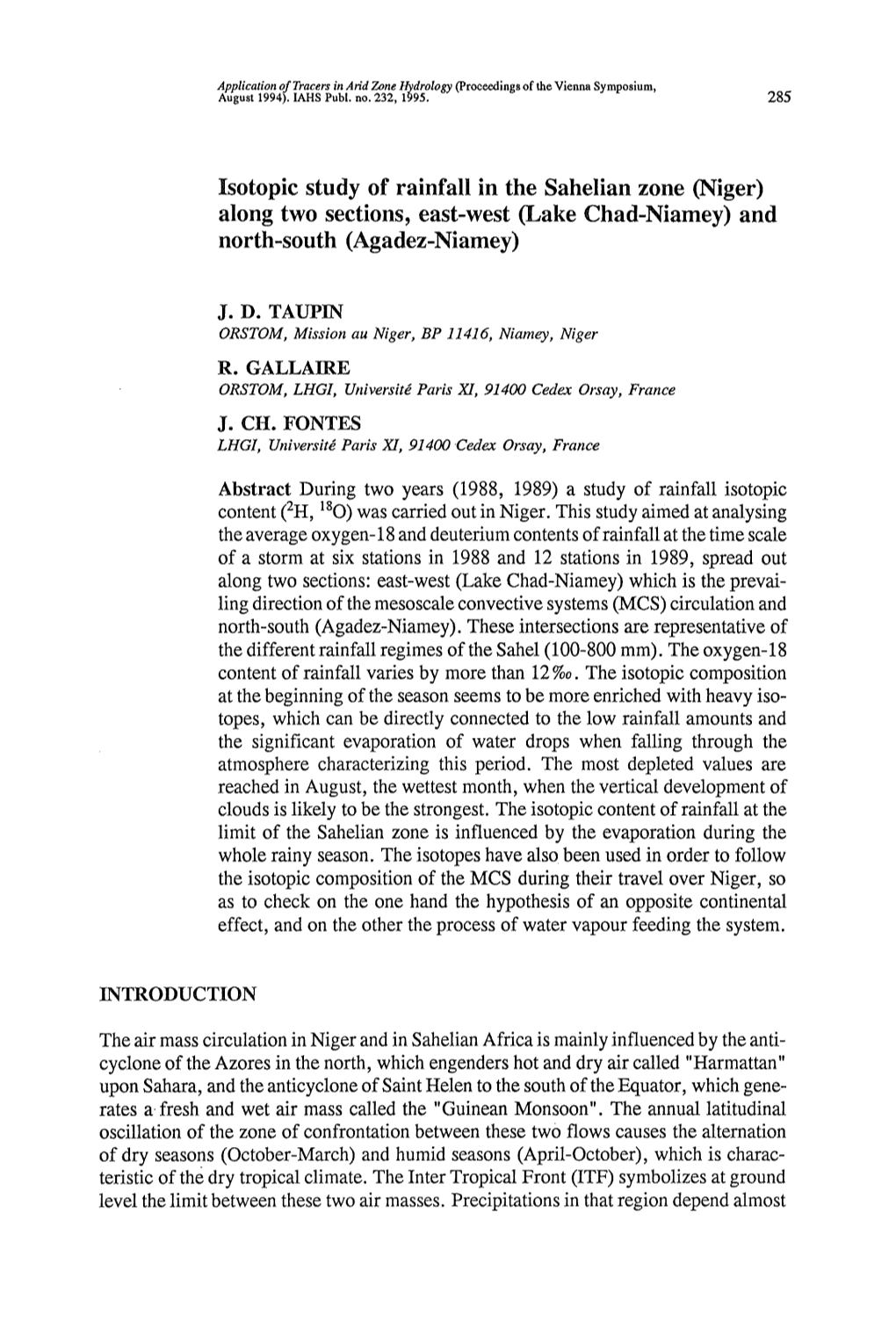 Niger) Along Two Sections, East-West (Lake Chad-Niamey) and North-South (Agadez-Niamey)