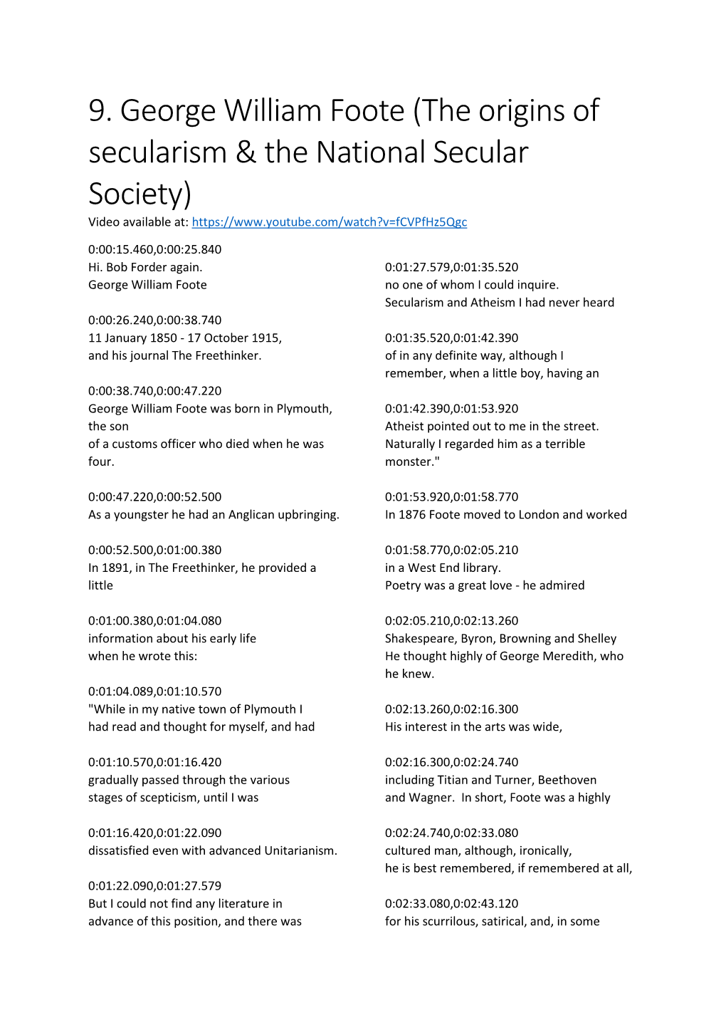 9. George William Foote (The Origins of Secularism & the National Secular Society) Video Available At