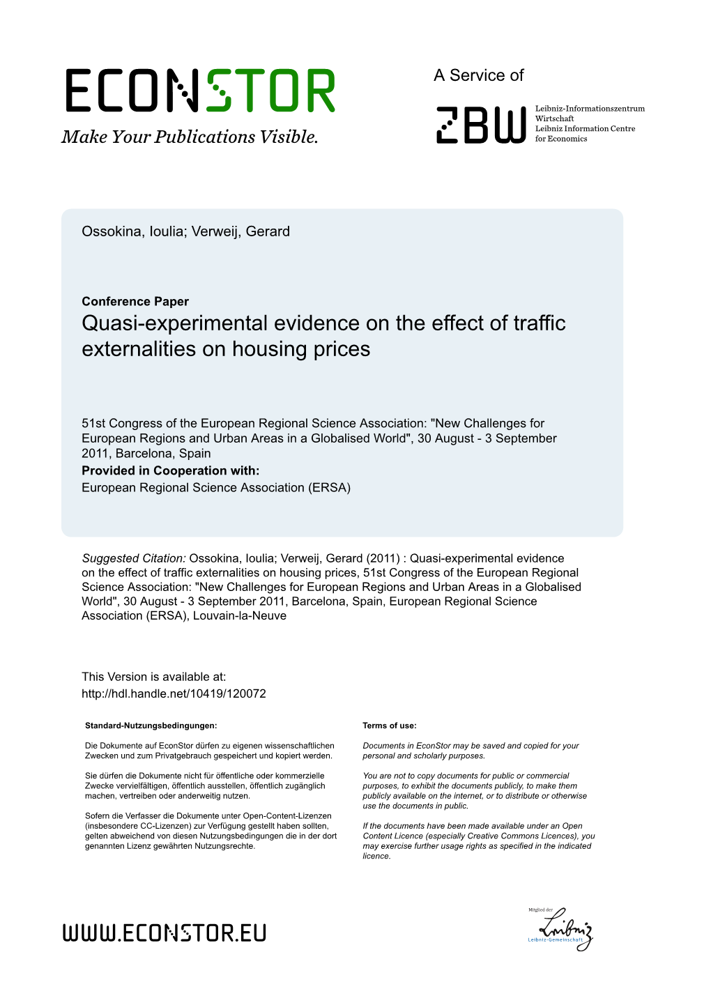 Quasi-Experimental Evidence on the Effect of Traffic Externalities on Housing Prices