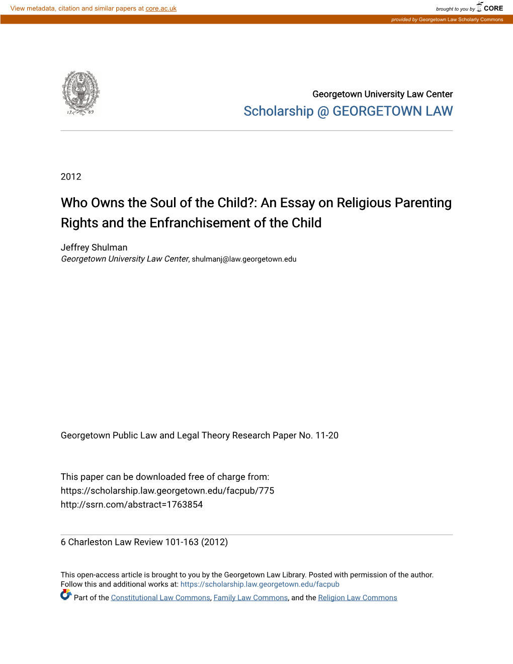 An Essay on Religious Parenting Rights and the Enfranchisement of the Child