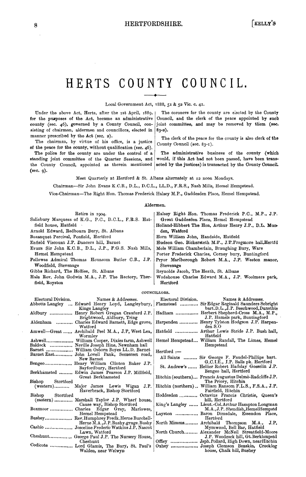 HERTS COUI~TY COUNCIL. --+-- Local Government Act, 1888, 51 & 52 Vic