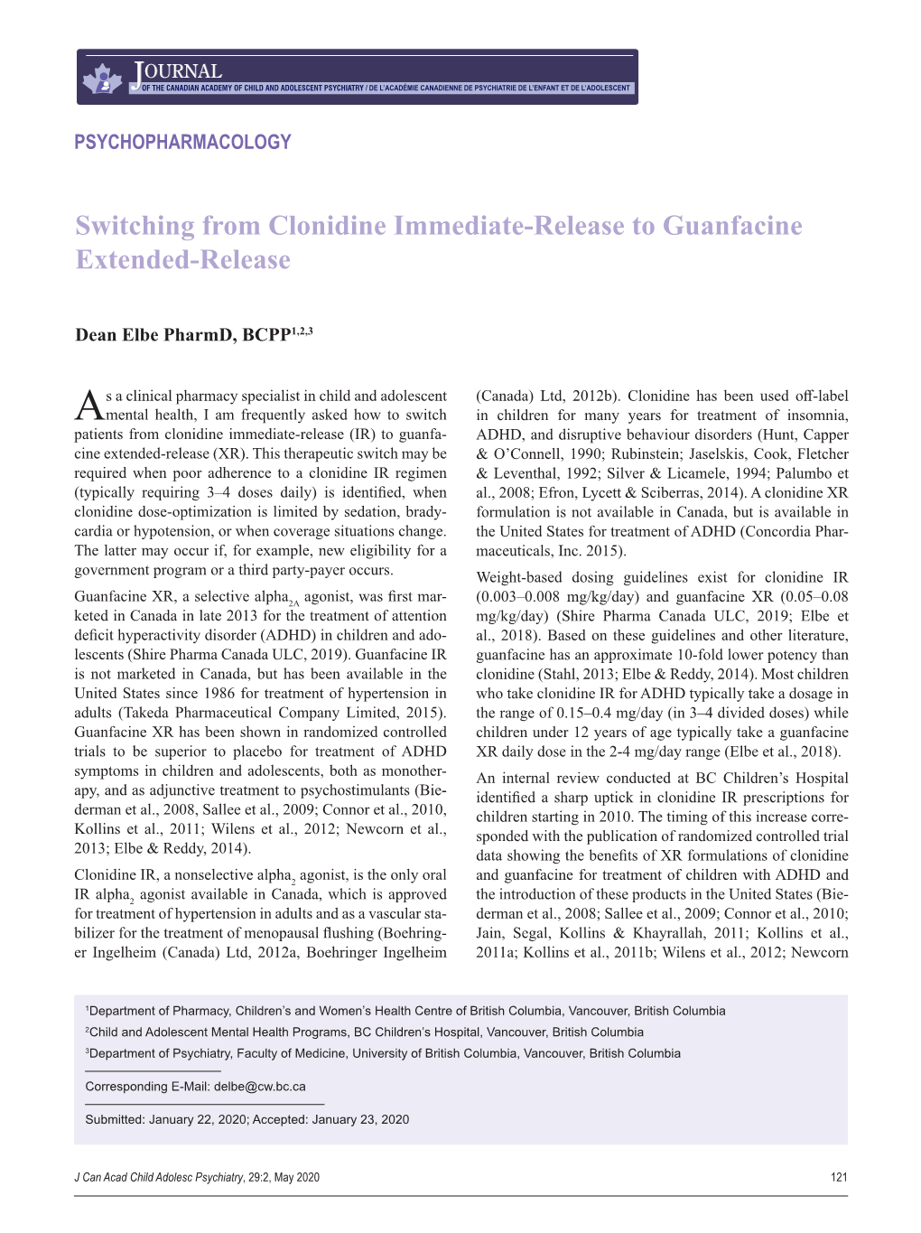 Switching from Clonidine Immediate-Release to Guanfacine Extended-Release