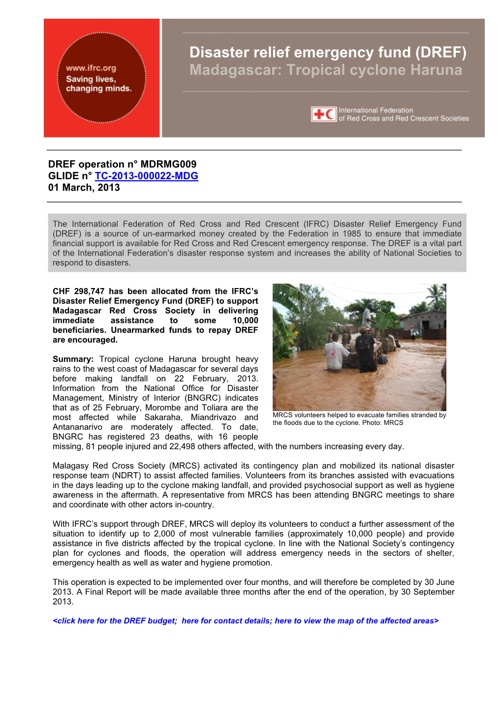 Disaster Relief Emergency Fund (DREF) Madagascar: Tropical Cyclone Haruna