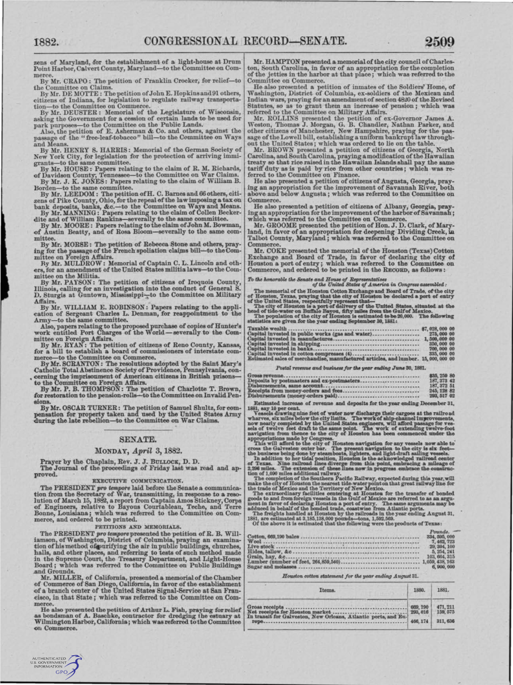 1882. Congressional Record-Senate. 2509