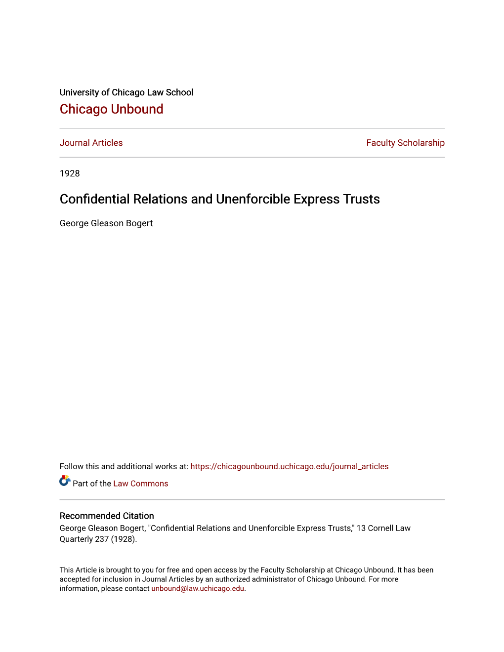 Confidential Relations and Unenforcible Express Trusts